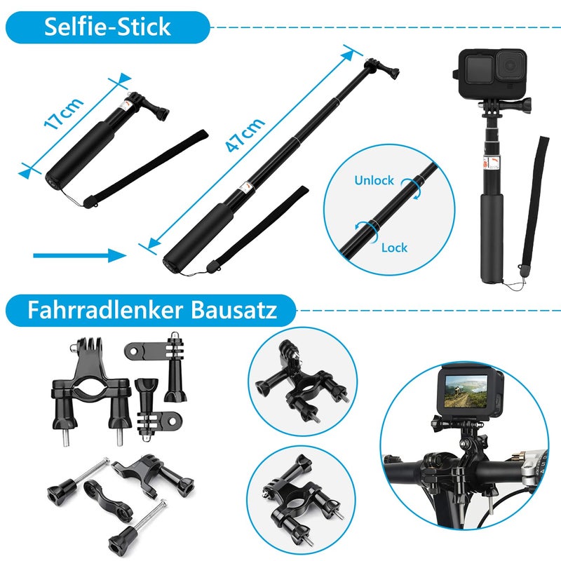 SGIP Accessories for GoPro Hero 13 Black, SGIP Waterproof Protective Cover Housing Bike Mount Selfie Stick, Accessory Set for GoPro Hero 13 - Image 5