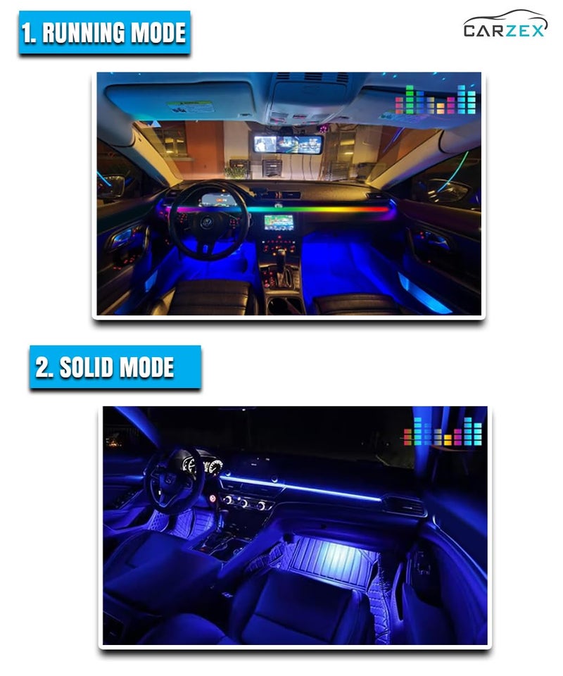 Carzex® K4 Multi-Color Matrix Interior Ambient Light for Car Dashboard - App Controlled, Magic Running Atmosphere Light (110cm & 25cm, Pack of 2) - Image 2