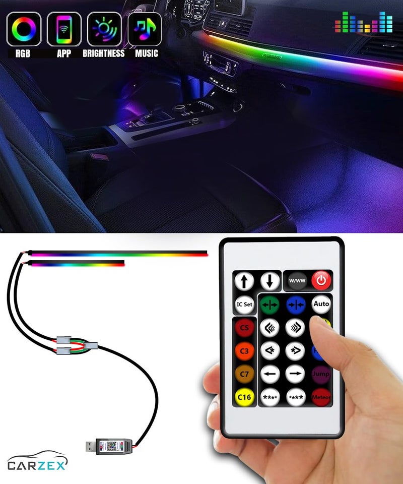 Carzex® K4 Multi-Color Matrix Interior Ambient Light for Car Dashboard - App Controlled, Magic Running Atmosphere Light (110cm & 25cm, Pack of 2) - Image 3