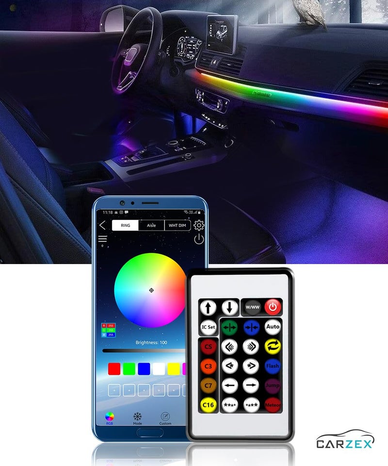 Carzex® K4 Multi-Color Matrix Interior Ambient Light for Car Dashboard - App Controlled, Magic Running Atmosphere Light (110cm & 25cm, Pack of 2) - Image 4