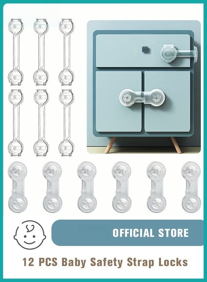 HOOKOR 12-Piece Baby Safety Strap Locks Child Lock for Cabinets and Drawers, Toilet, Fridge & More. 3M Adhesive Pads. Easy Installation, No Drilling Required, White - Image 1