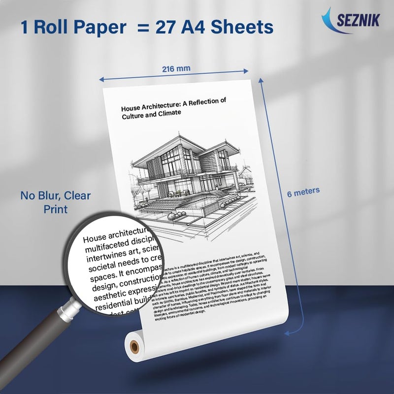 SEZNIK A4 Thermal Paper Roll, 210 x Φ30mm, 2 Rolls, 8 Inch Paper for Portable Thermal Printer - Image 5