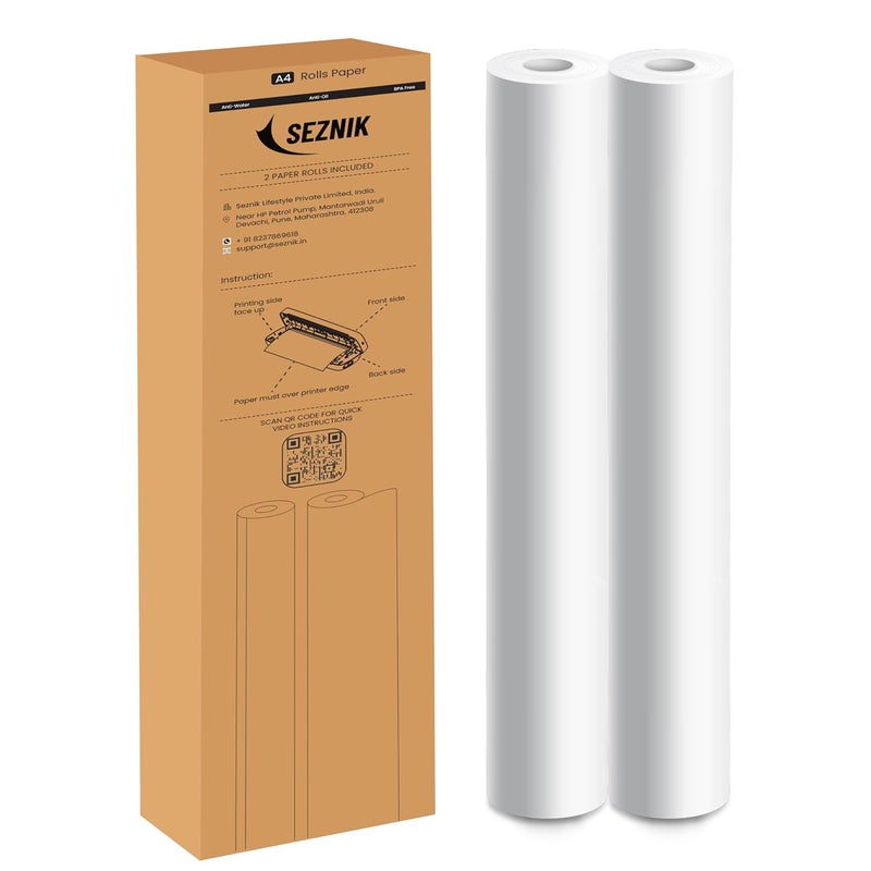 SEZNIK A4 Thermal Paper Roll, 210 x Φ30mm, 2 Rolls, 8 Inch Paper for Portable Thermal Printer - Image 1