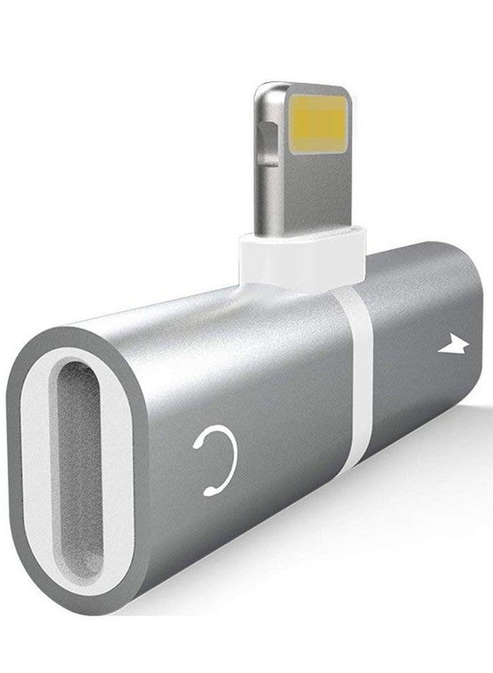 2 in 1 Mini Portable Metal Splitter Lightning Audio Charger Adapter for iPhone X 7 8 Plus (Silver)  - Image 3