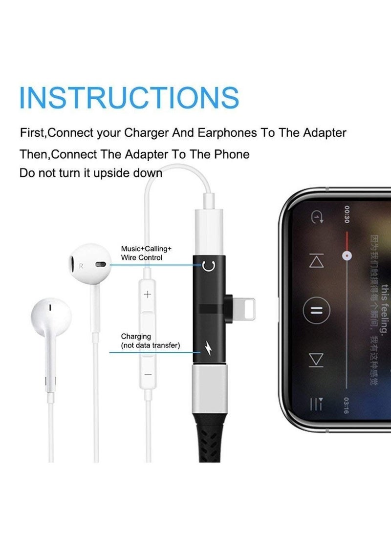 2 in 1 Mini Portable Metal Splitter Lightning Audio Charger Adapter for iPhone X 7 8 Plus (Silver)  - Image 2