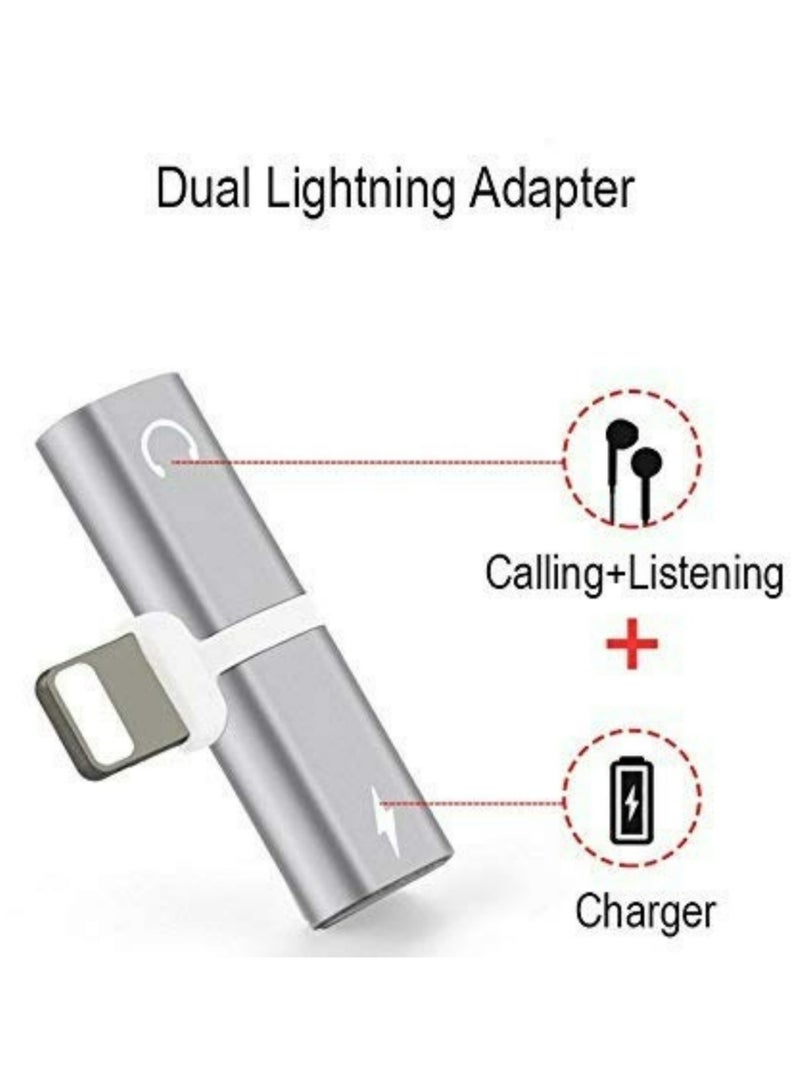 2 in 1 Mini Portable Metal Splitter Lightning Audio Charger Adapter for iPhone X 7 8 Plus (Silver)  - Image 4
