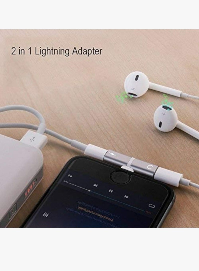 2 in 1 Mini Portable Metal Splitter Lightning Audio Charger Adapter for iPhone X 7 8 Plus (Silver)  - Image 5