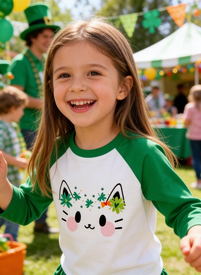 Tkria Toddler Girl's St Patricks Shirt Raglen Long Sleeve Meow Head Green Clover Shamrock Tshirt Outfit Clothes Kids Tops 4T - Image 4