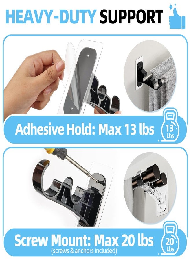 Antimbee 6 Pack No Drill Double Curtain Rod Bracket, Adhesive No Drilling Curtain Rod Holders, No Damage Stick Curtain Rod Hooks, Double Brackets Curtain Hangers for Wall (Black) - Image 4