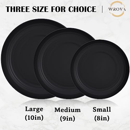 Wrova Wheat Straw Plates - 8 Inch Unbreakable Dinner Plates Set of 8 - Dishwasher & Microwave Safe Plastic Plates Reusable - Lightweight Plates for kitchen,R.V (pure black) - Image 3