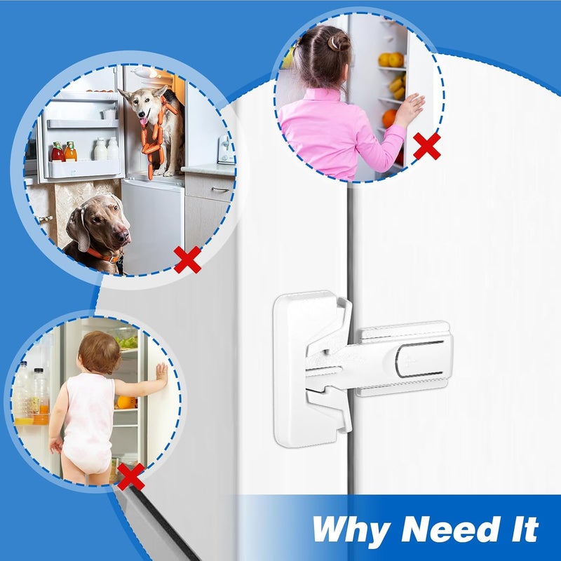Bremorou 2 Pack Freezer Door Latches Refrigerator Lock Freezer Lock for Upright Freezer Refrigerator Fridge Freezer Door Lock Proof Refrigerator Lock Baby Safety Fridge Door Latch Locks White - Image 3