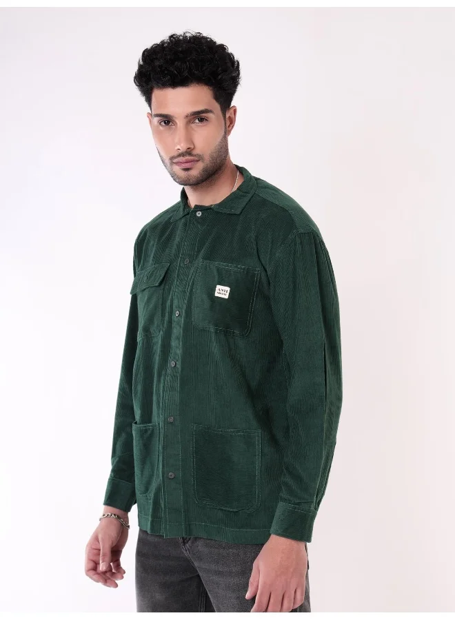Beyoung Bottle Green  Shacket for Men