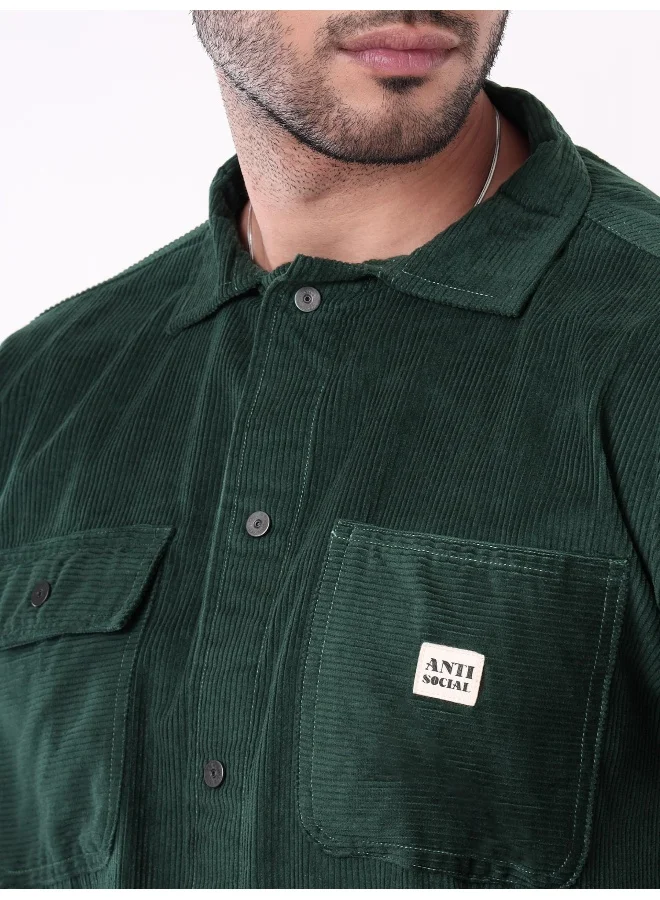 Beyoung Bottle Green  Shacket for Men