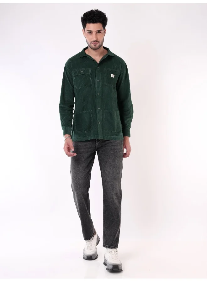 Beyoung Bottle Green  Shacket for Men