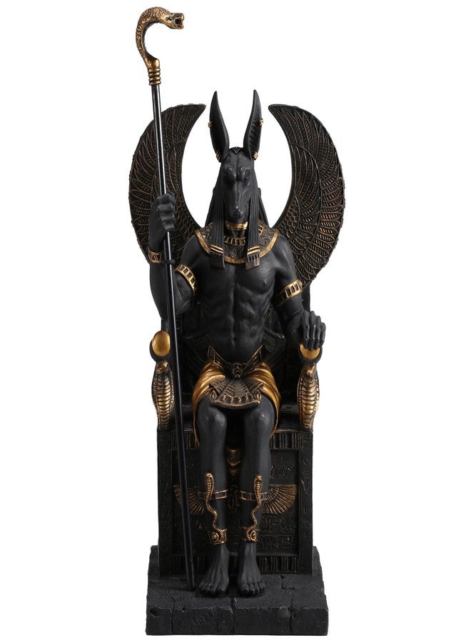 Veronese Design 10 5/8 Inch Egyptian God Anubis Sitting On Throne Resin Black Gold Painted Finish Sculpture - Image 1