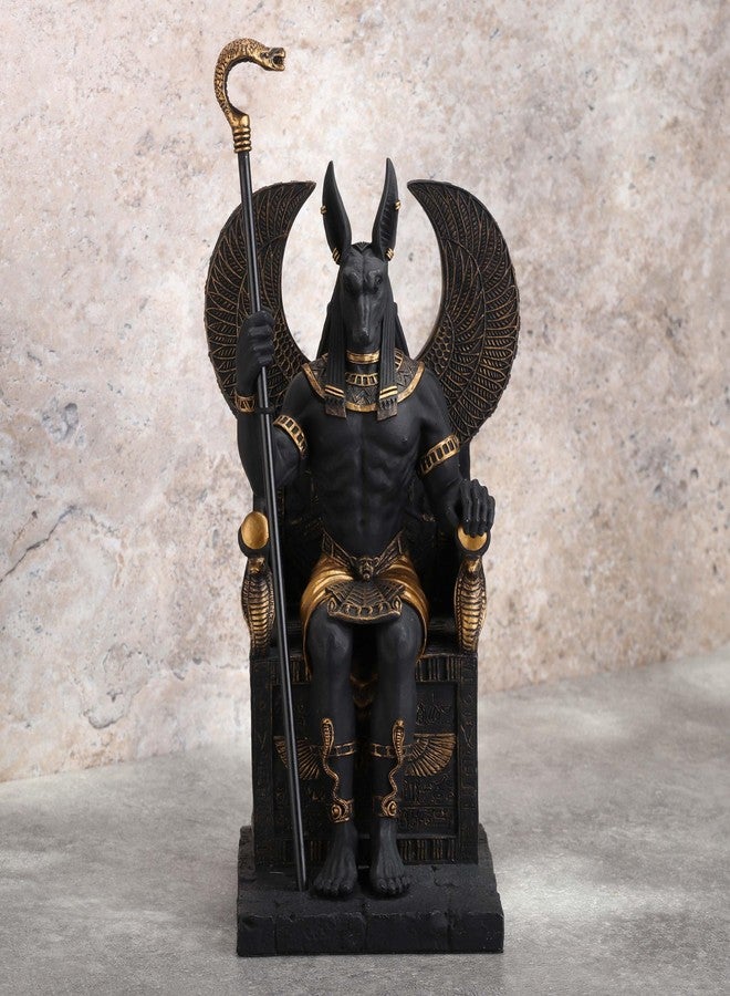 Veronese Design 10 5/8 Inch Egyptian God Anubis Sitting On Throne Resin Black Gold Painted Finish Sculpture - Image 2