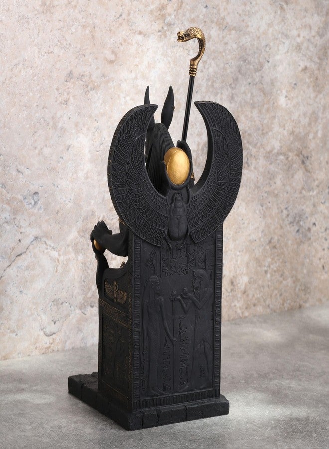 Veronese Design 10 5/8 Inch Egyptian God Anubis Sitting On Throne Resin Black Gold Painted Finish Sculpture - Image 4