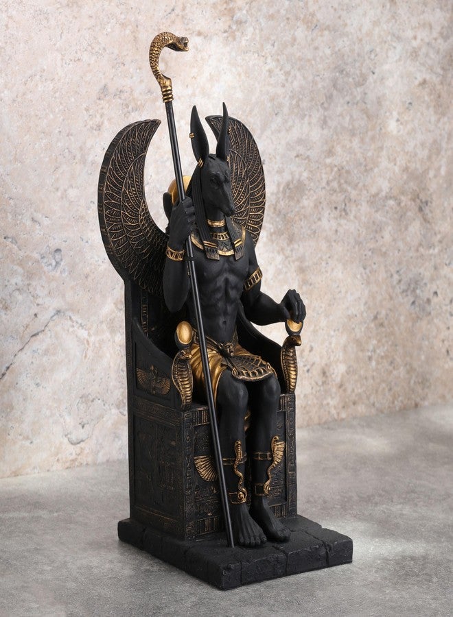 Veronese Design 10 5/8 Inch Egyptian God Anubis Sitting On Throne Resin Black Gold Painted Finish Sculpture - Image 3