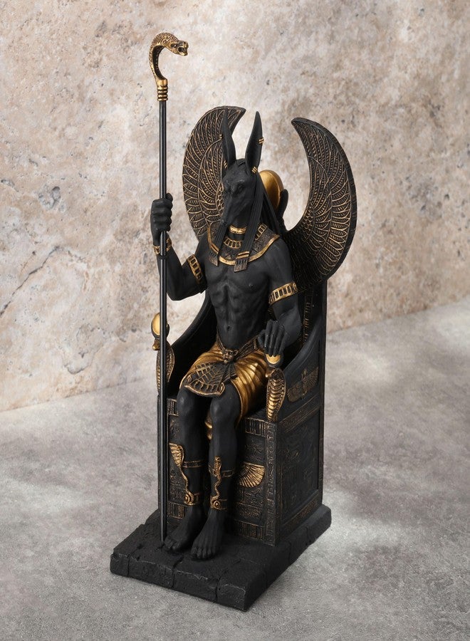 Veronese Design 10 5/8 Inch Egyptian God Anubis Sitting On Throne Resin Black Gold Painted Finish Sculpture - Image 5