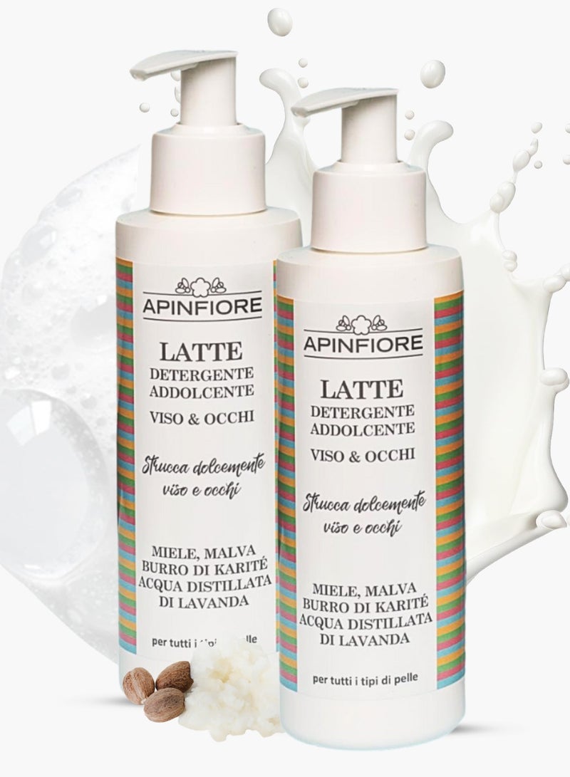 APINFIORE Organic Rice Bran Gentle Cleanser with Honey & Calendula – 250ml – Soothing, Softening & Hydrating – Suitable for Sensitive Skin & Eye Area 200ml x2 - Image 1