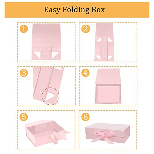 DaiUni 10.5"X7.5"X3.1" Pink Magnetic Gift Box with Lid and Ribbon for Presents - Image 3
