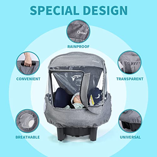 IvyWind Universal Car Seat Rain Cover,Weather Shield for Infant Car Seat with Storage Bag,Side Ventilation & Handle Opening,Necessary Protection for Baby or Pet in Crowded,Baby Travel Accessories (Light Grey) - Image 3