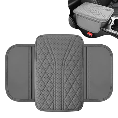 EKUWU Car Center Console Cover Leather Car Armrest Cover with 2 Storage Bags Universal Auto Armrest Cushion Automotive Interior Accessories Arm Rest Protector for Vehicle SUV Truck Gray - Image 1