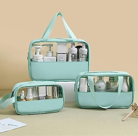 HIMART Set of 3 Multipurpose Transparent Toiletry Hand Bag for Women Men Travel Pouch Makeup Cosmetic Bag Travel Organizer Pouch - Image 2
