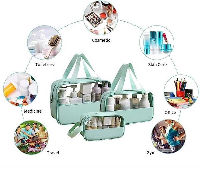 HIMART Set of 3 Multipurpose Transparent Toiletry Hand Bag for Women Men Travel Pouch Makeup Cosmetic Bag Travel Organizer Pouch - Image 3