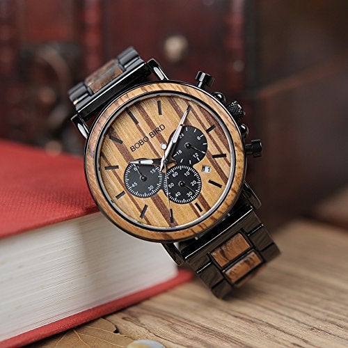 BOBO BIRD Mens Personalized Engraved Wooden Watche, Stylish Wood & Stainless Steel Combined Quartz Casual Wristwatches for Men Family Friends Customized Watch (A-for Boyfriend) - Image 3