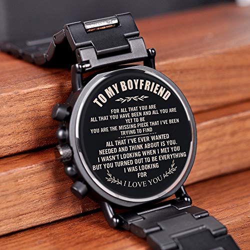 BOBO BIRD Mens Personalized Engraved Wooden Watche, Stylish Wood & Stainless Steel Combined Quartz Casual Wristwatches for Men Family Friends Customized Watch (A-for Boyfriend) - Image 5