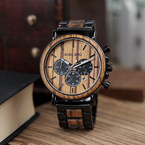 BOBO BIRD Mens Personalized Engraved Wooden Watche, Stylish Wood & Stainless Steel Combined Quartz Casual Wristwatches for Men Family Friends Customized Watch (A-for Boyfriend) - Image 4