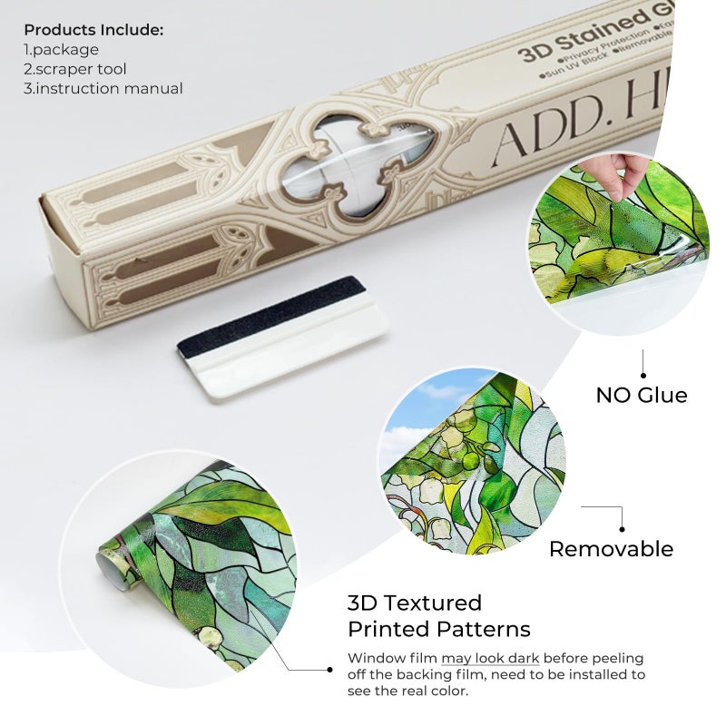 ADD.HERES 3D Stained Glass Window Film, Decorative Window Privacy Film for Bathroom,Front Door,Home, Sun Blocking Heat Control,Static Cling,Linglan 23.6inch x 35.4inch - Image 4