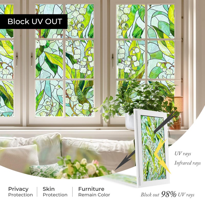 ADD.HERES 3D Stained Glass Window Film, Decorative Window Privacy Film for Bathroom,Front Door,Home, Sun Blocking Heat Control,Static Cling,Linglan 23.6inch x 35.4inch - Image 3