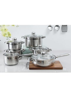 Wilson Wilson Stainless Steel 12-Piece Cookware Set - Casserole, Saucepan, Fry Pan Heavy Duty With Stainless Steel Handle Gas, Stove-tops Compatible For Family Meals  - Image 2