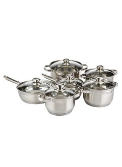 Wilson Wilson Stainless Steel 12-Piece Cookware Set - Casserole, Saucepan, Fry Pan Heavy Duty With Stainless Steel Handle Gas, Stove-tops Compatible For Family Meals  - Image 1