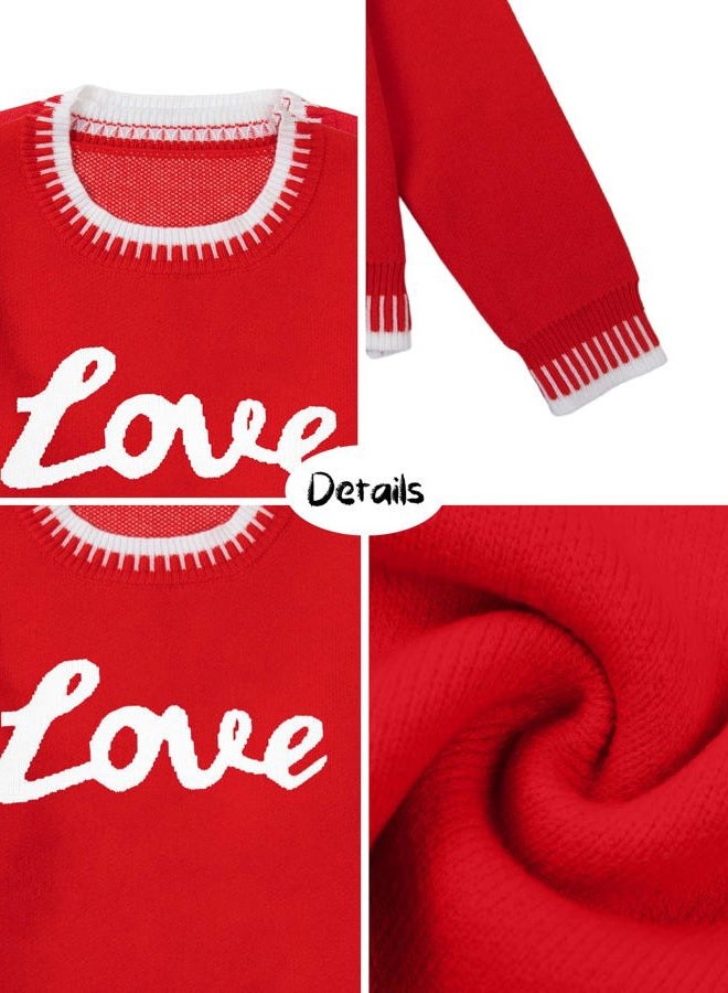 LUKYCILD Valentines Sweater Women Love Heart Sweatshirt Valentine Day Love Sweaters Cute Knitted Long Sleeve Pullover Tops, Red, XL - Image 4