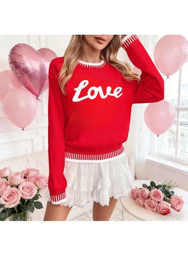 LUKYCILD Valentines Sweater Women Love Heart Sweatshirt Valentine Day Love Sweaters Cute Knitted Long Sleeve Pullover Tops, Red, XL - Image 5