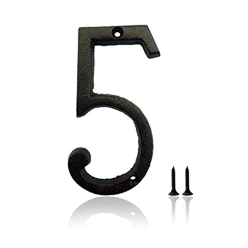 hom&us 5.5 Inch House Numbers, Cast Iron House Numbers for Outside, Address Numbers for Houses, Farmhouse, Garage, Shop, Offices, Hotel, NUMBER 5 - Image 1