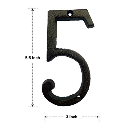 hom&us 5.5 Inch House Numbers, Cast Iron House Numbers for Outside, Address Numbers for Houses, Farmhouse, Garage, Shop, Offices, Hotel, NUMBER 5 - Image 2