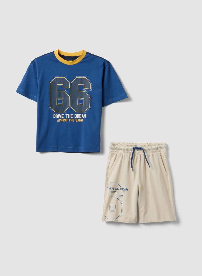 او في اس OVS Blue And Beige Pure Cotton Set With T-Shirt And Shorts