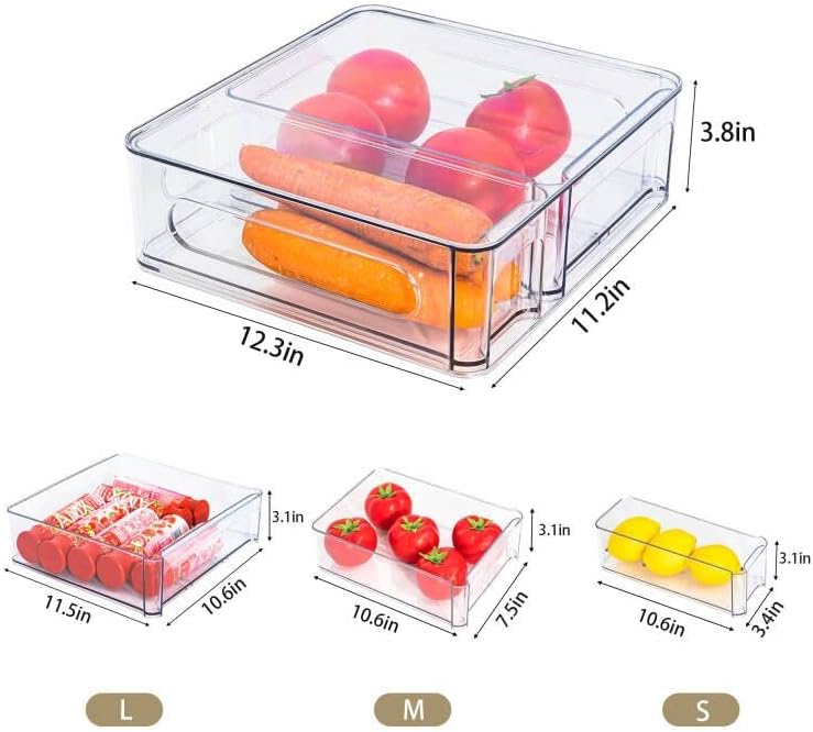 MANO 2PACK Stackable Refrigerator Drawers Pull Out Clear Fridge Drawer Organizer Bins Divided Storage Box Plastic Food Containers Set for Pantry Kitchen Cabinet Dresser Clothes - Image 4