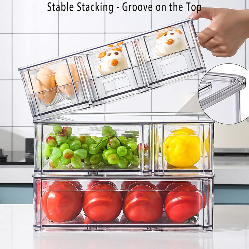 MANO 2PACK Stackable Refrigerator Drawers Pull Out Clear Fridge Drawer Organizer Bins Divided Storage Box Plastic Food Containers Set for Pantry Kitchen Cabinet Dresser Clothes - Image 5