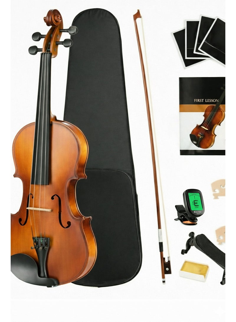 ميغاريا مجموعة الكمان المبتدئة بالحجم الكامل 4/4 - مجموعة أوركسترا من الخشب الصلب مع موالف رقمي، ومسند كتف قابل للتعديل، وأوتار إضافية، وروزين، وحقيبة مبطنة - Image 1
