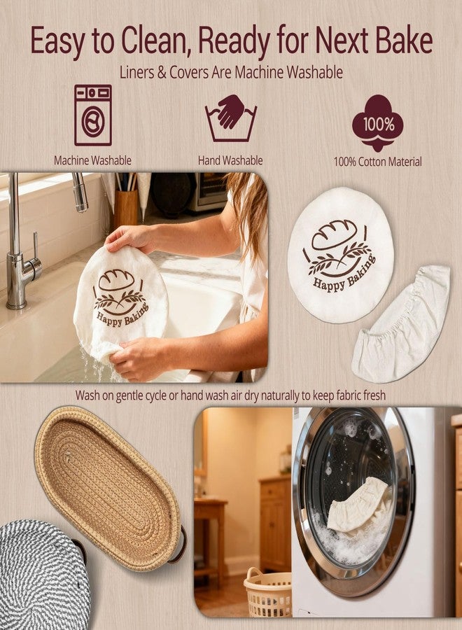 Howasai Banneton Bread Proofing Basket - Sourdough Starter Kit with 9" Round & 10" Oval Cotton Rope Baskets, Liners & Covers sourdough Bread Proofing Supplies, Baking Bread Bowl for Proofing - Image 4