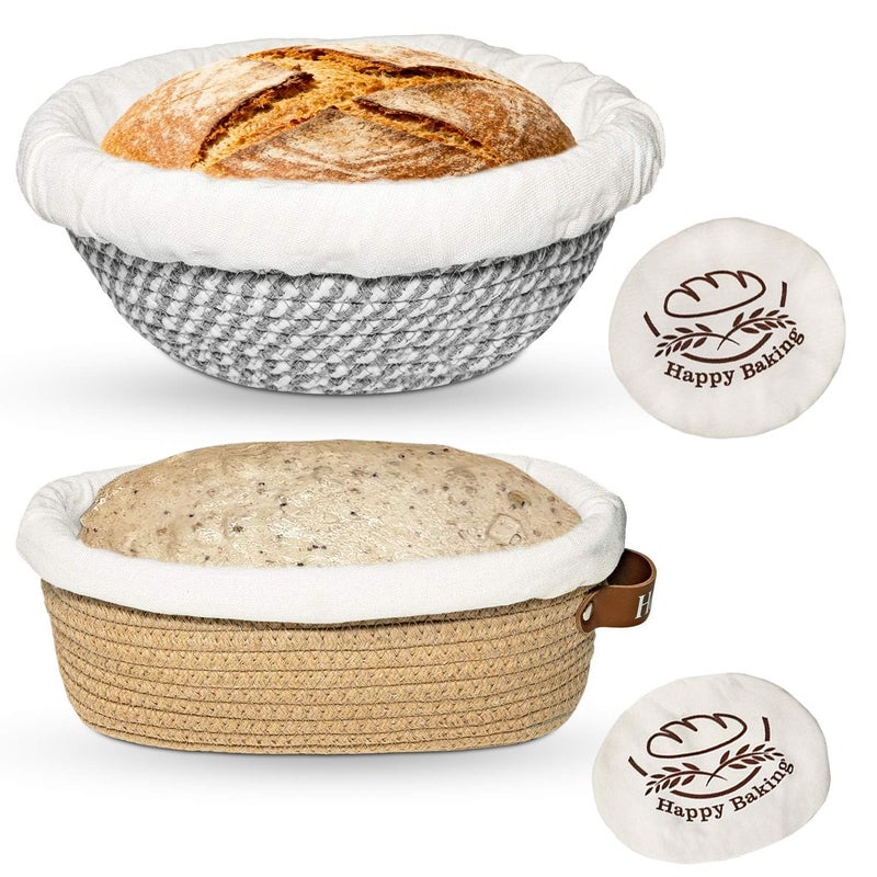 Howasai Banneton Bread Proofing Basket - Sourdough Starter Kit with 9" Round & 10" Oval Cotton Rope Baskets, Liners & Covers sourdough Bread Proofing Supplies, Baking Bread Bowl for Proofing - Image 1