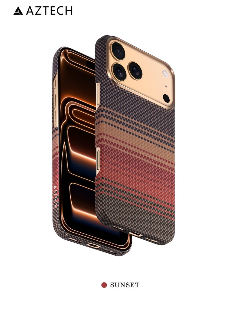 أزتك غطاء آيفون 17 برو من ألياف الأراميد كيفلار بلون Desert Titanium تصميم نحيف وخفيف مقاوم للصدمات متوافق مع MagSafe سطح مطفي مقاوم لبصمات الأصابع حواف مرتفعة لحماية الكاميرا والشاشة قبضة مريحة فتحات دقيقة وأزرار لمسية دعم الشحن اللاسلكي - Image 1