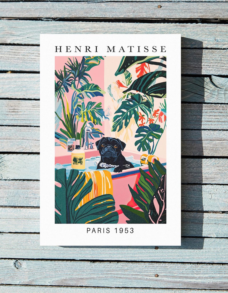 TNESSENTIAL Black Pug in Bathtub Wall Art Poster or Canvas Print, Funny Bathroom Print, Henri Matisse Artwork, Maximalist Animal Decor, Whimsy Dog Print - Image 5