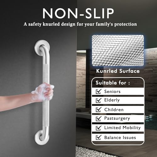 Raemnaky Grab Bars for Bathtubs and Showers 304 Stainless Steel Handicap Grab Bar Anti Slip Bathroom Handrail with Knurled Surface Holds up to 500 LBS Safety Shower Handle for Elderly 12 Inches - Image 3