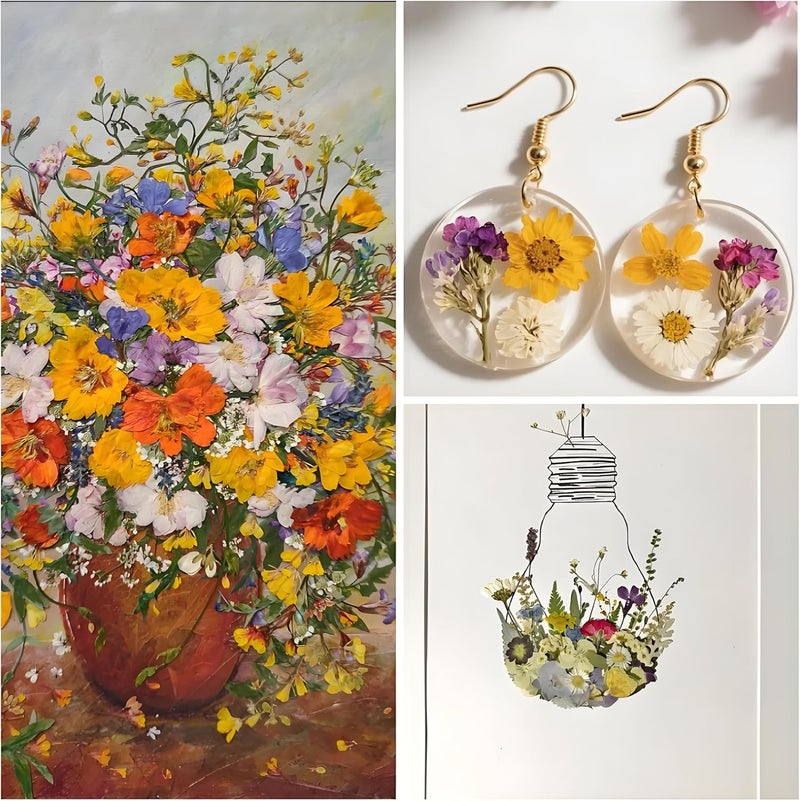 Buzidao 140Pcs Dried Pressed Flowers, Natural Dried Flowers Bulk with Dried Leaves for Resin, Mixed Color Dried Flowers for DIY Crafts, Epoxy Resin, Candle Making, Jewelry, Floral DIY Art, DIY Supplies Kits - Image 5